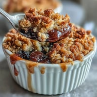 A golden oat crumble topping crowns warm, juicy mixed berries in this cozy, small-batch dessert.