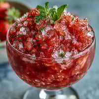 Light strawberry daiquiri slushies with fresh berries and lime, served in chilled glasses with a frosty, refreshing texture.