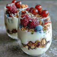 Mothers Day Brunch Yogurt Parfait Bar with Fresh Berries and Crunchy Toppings