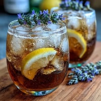 A vibrant glass of lavender lemonade spritz with sparkling wine and fresh lemon slices, perfect for summer entertaining.