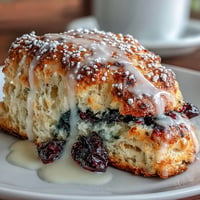 Golden Lemon Blueberry Scones with a glossy lemon glaze, fresh blueberries, and a tender crumb, ideal for a cozy morning treat.  